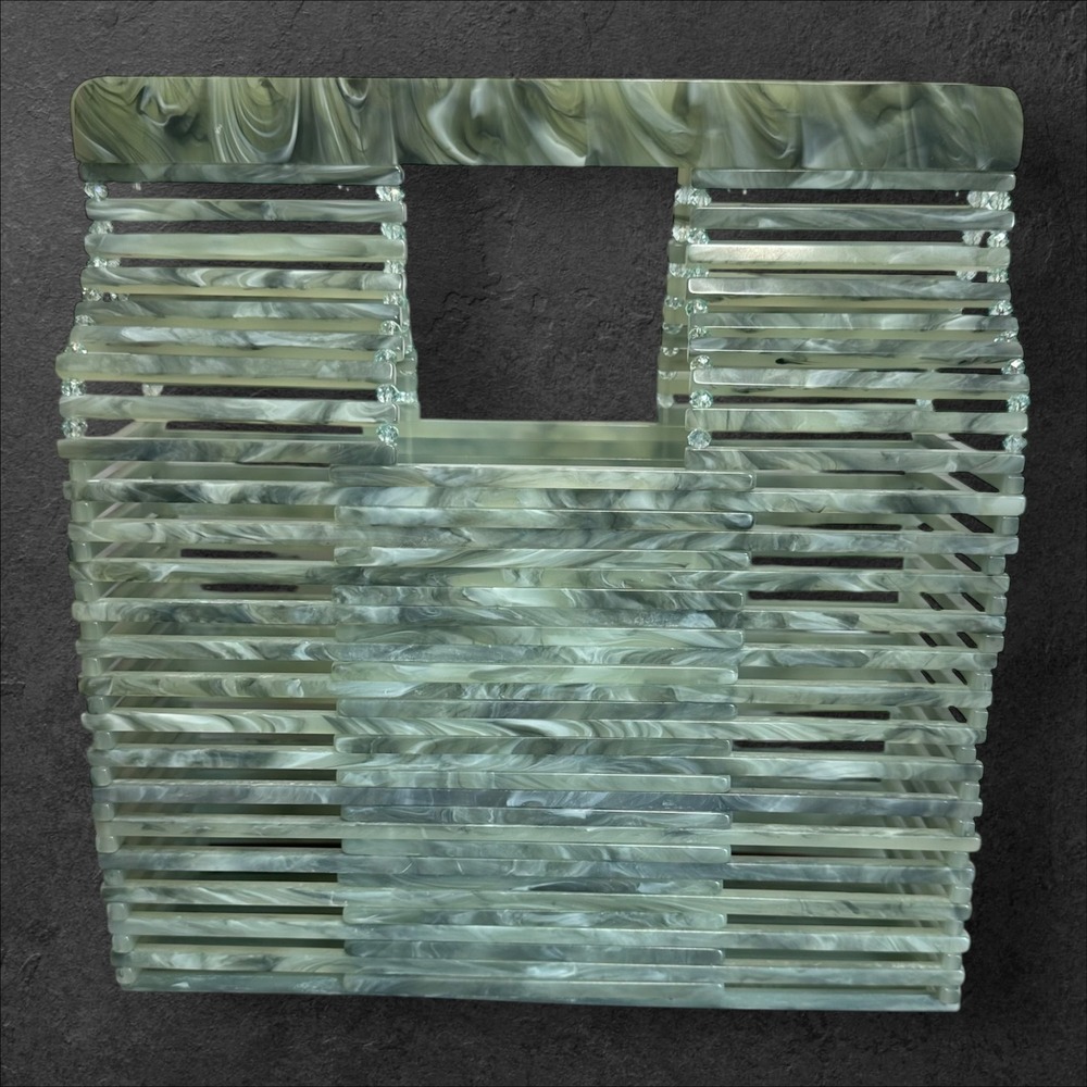 Anthropologie Style Acrylic Slat Basket Handbag Marbled Green Resort